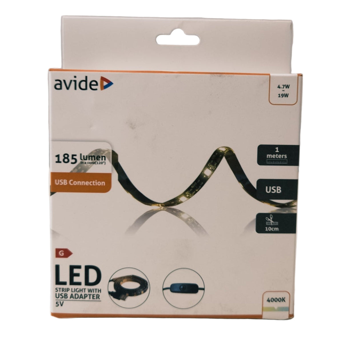 LED Strip Light with USB Connector, White, IP65, 1m