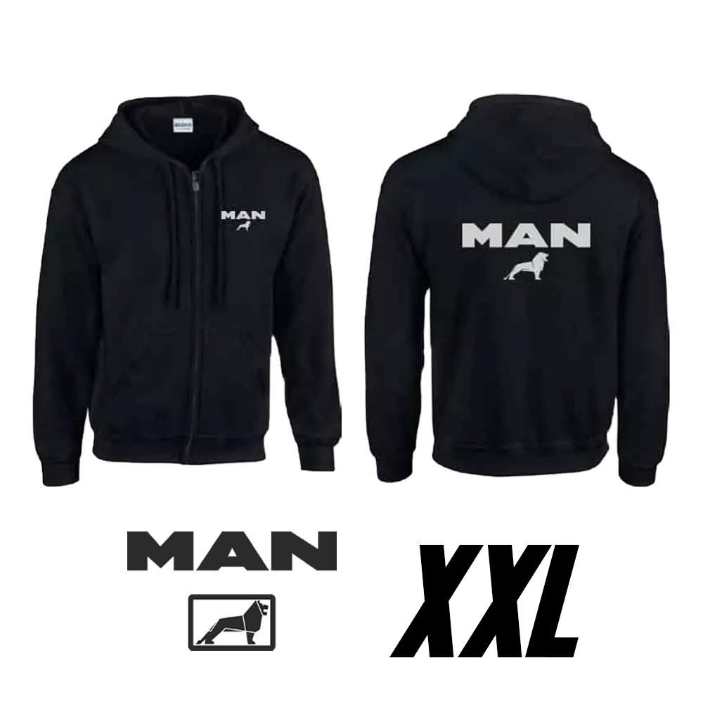 Black MAN Logo Zip-Up Hoodie