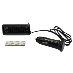 3-in-1 Car Clock with Voltmeter and Thermometer
