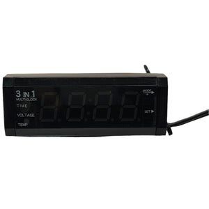 3-in-1 Car Clock with Voltmeter and Thermometer
