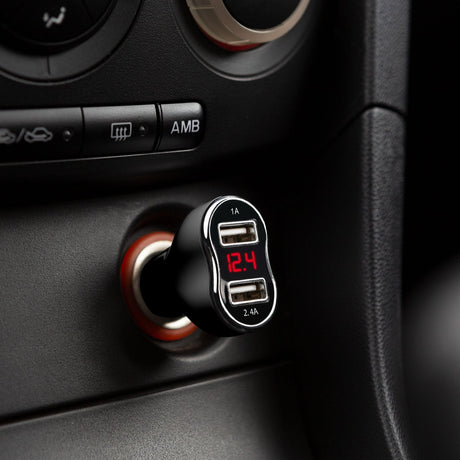 12/24V Car Cigarette Lighter USB Charger with Voltmeter – Black