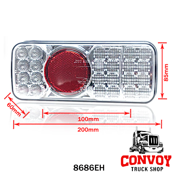 LED Rear Light 5-Function with Clear Lens 12/24V