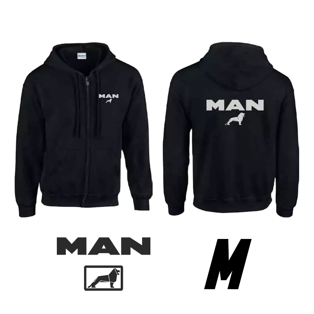 Black MAN Logo Zip-Up Hoodie