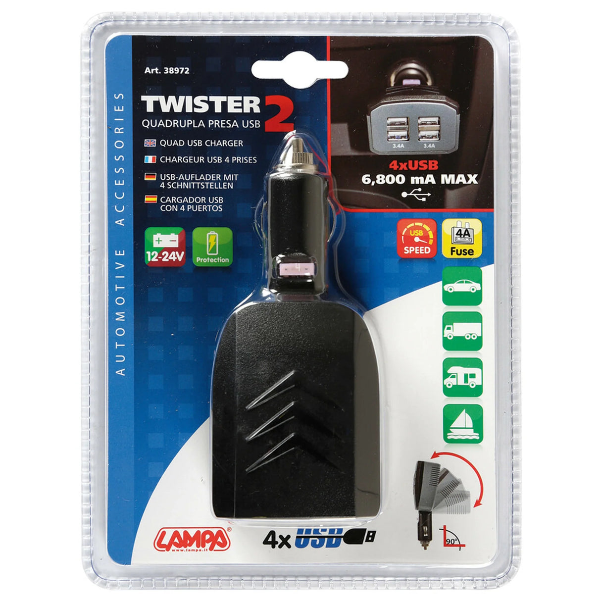 Car Cigarette Lighter Adapter with 4 USB Ports – 6800 mA