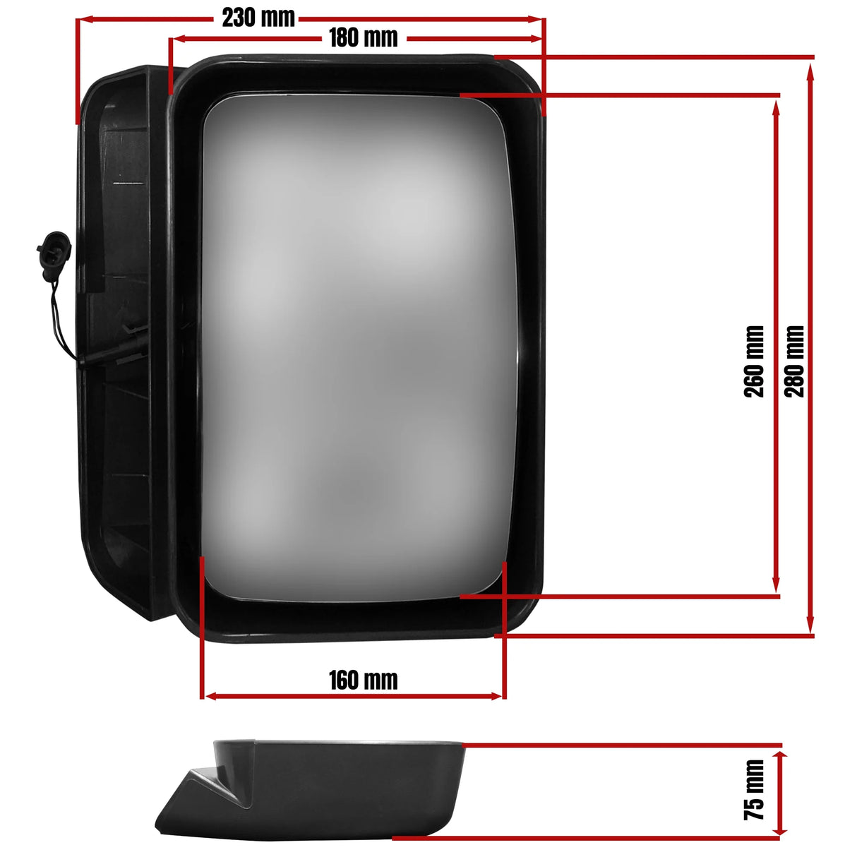 Heated Ramp Mirror with Metal Ring for Iveco – 284x185mm