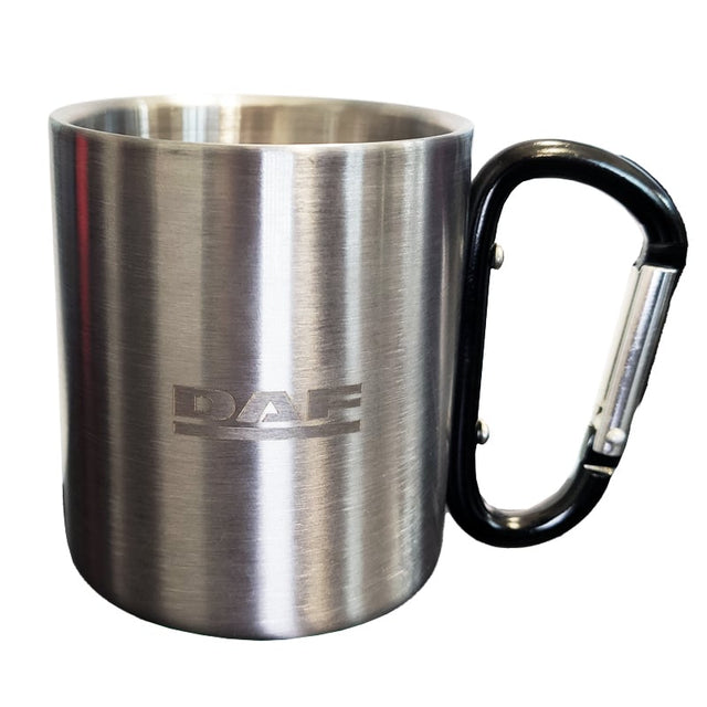 Stainless Steel Mug with Engraved Truck Logo and Carabiner Handle