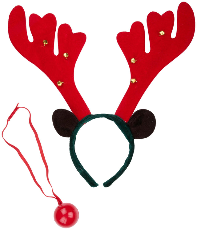 Christmas Reindeer Headband with Light-Up Nose