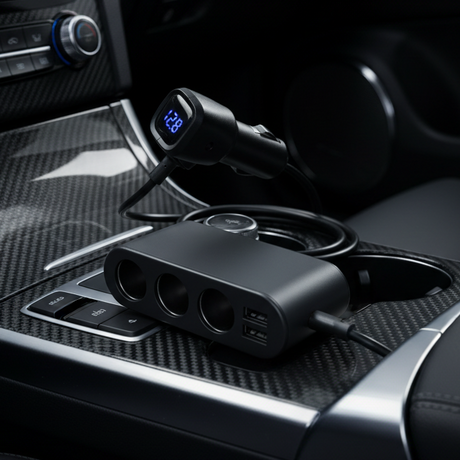 Car Cigarette Lighter Splitter with Voltmeter (3 Outlets + 2xUSB) 80W
